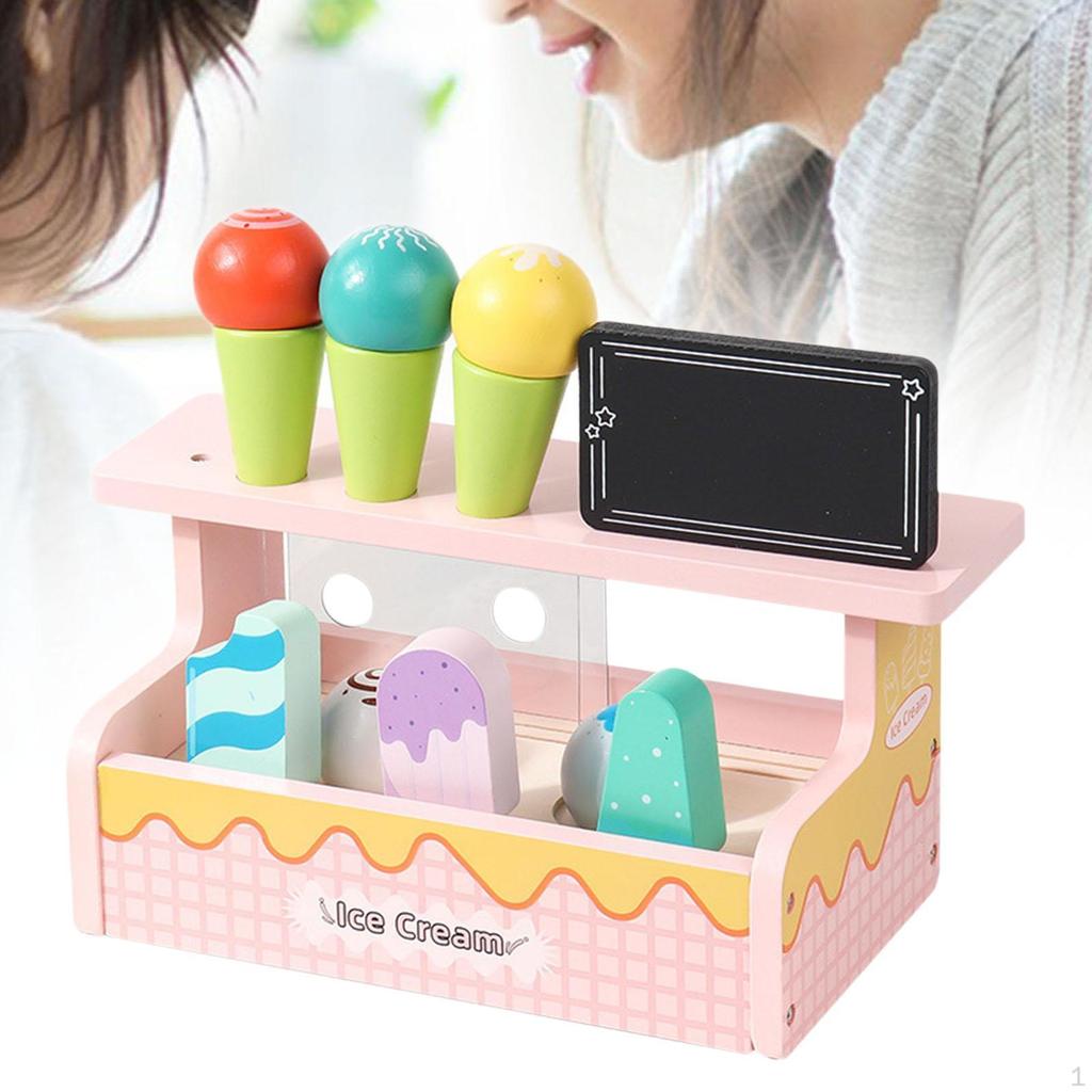 Wooden Ice Cream Counter Playset Pretend Play for Children Age 3+ Girls Boys
