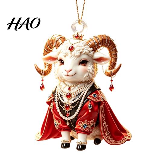 Xmas Tree Hanging Pendants 2027 New Year Sheep Ornament, 2D Acrylic Christmas Pendant Reusable Seasonal Decorations with String, Chinese Zodiac