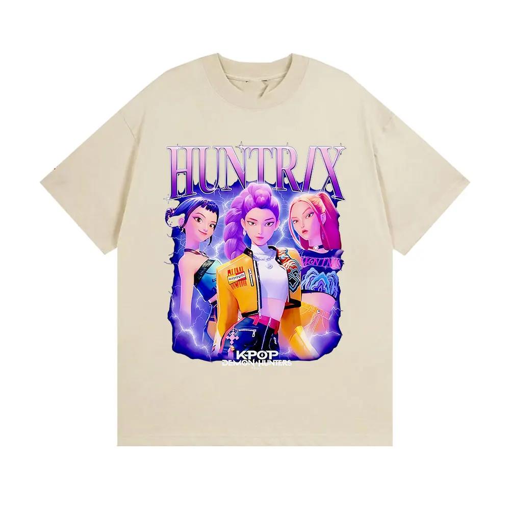 Hot Huntrix Kpop Demon Hunters Movie Graphics Print T-Shirt Men Women High-street Harajuku Fashion Loose Casual Oversized Top Cotton Summer New Tee