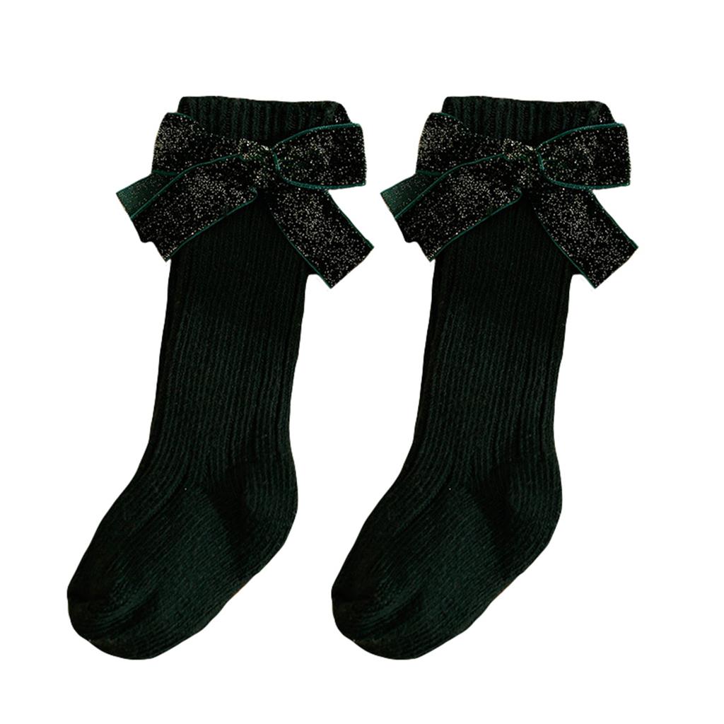 Kids Knit Socks for Girls Big Bowknot Decor Toddler Sweet Anti-Skid Cute Baby Socks Over-The-Knee Socks