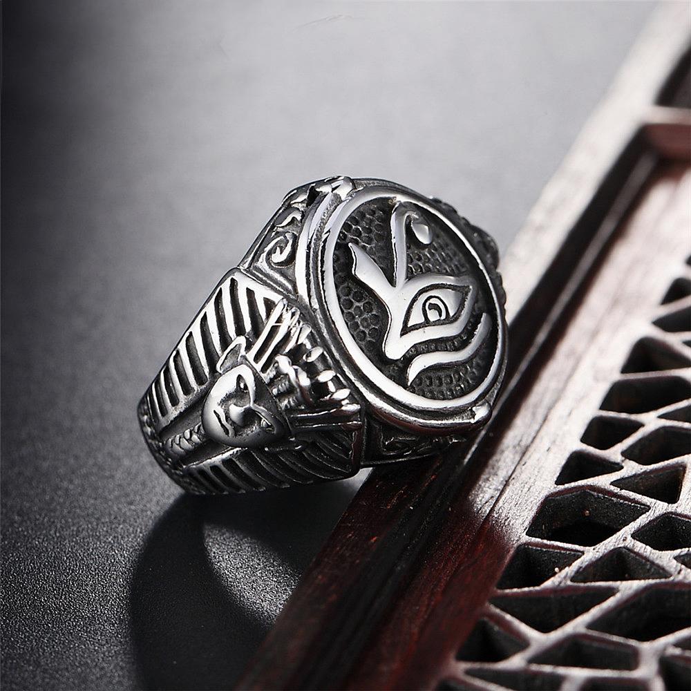 Vintage Stainless Steel Egyptian Men's Ring Eye Of Horus Punk Biker Ancient Egyptian Rune Ring For Men's Fashion Jewelry