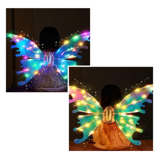 Elektrische Feen-Schmetterlingsflügel mit LED-Lichtern Leuchtende Regenbogenflügel für Mädchen Frauen Rollenspielkostüm für Party Weihnachten