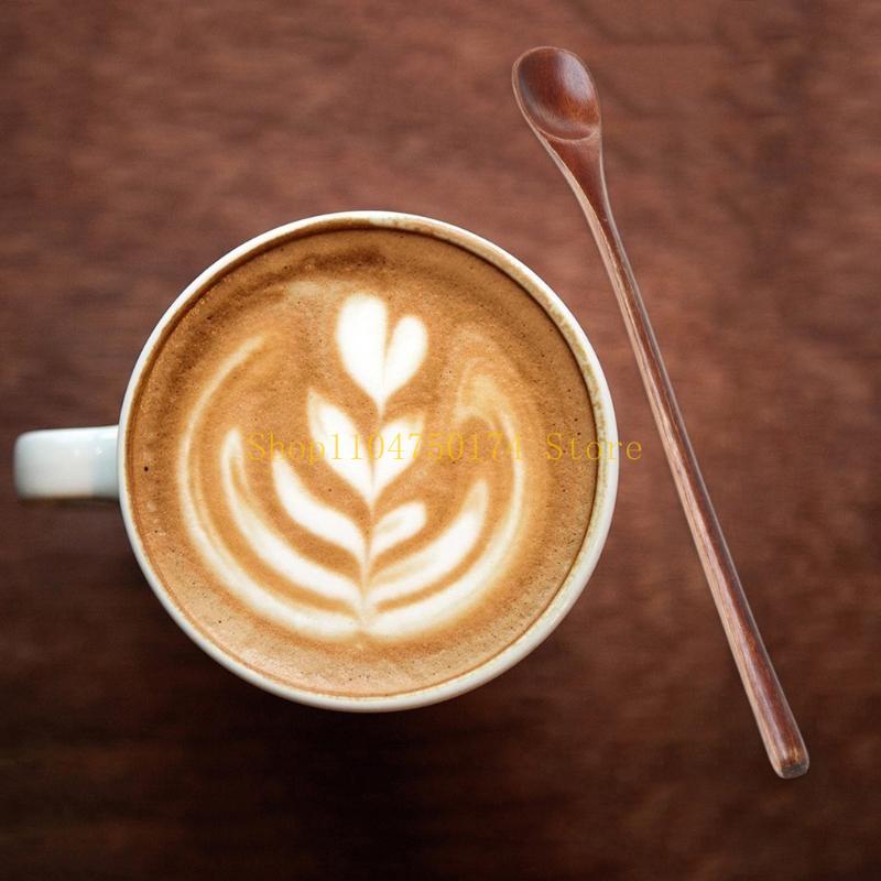 Natural Wooden Spoon Coffee Tea Cooking Dining Utensil Retro Long Handle Cutlery Top Sale