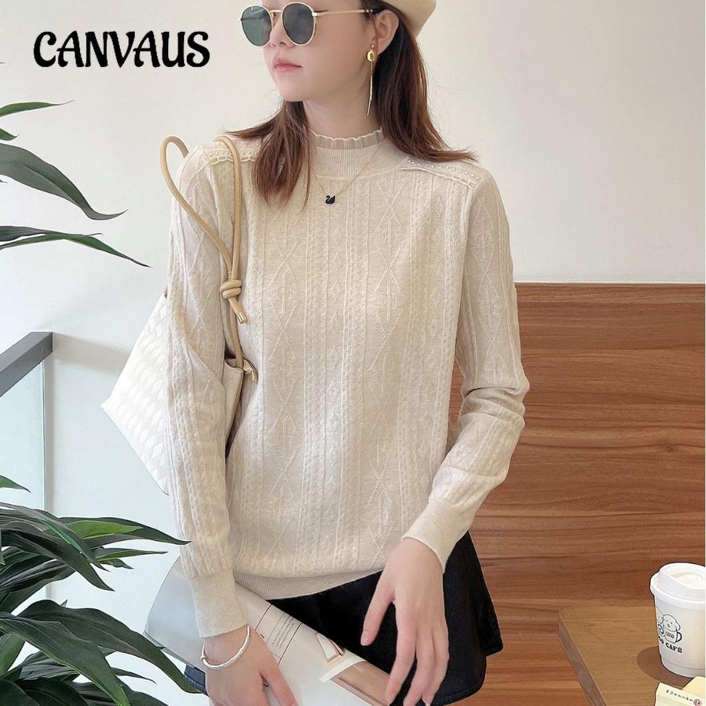 Beaded Bottom Shirt Women's Loose Spring Half High Neck Sweater Long Sleeve Top