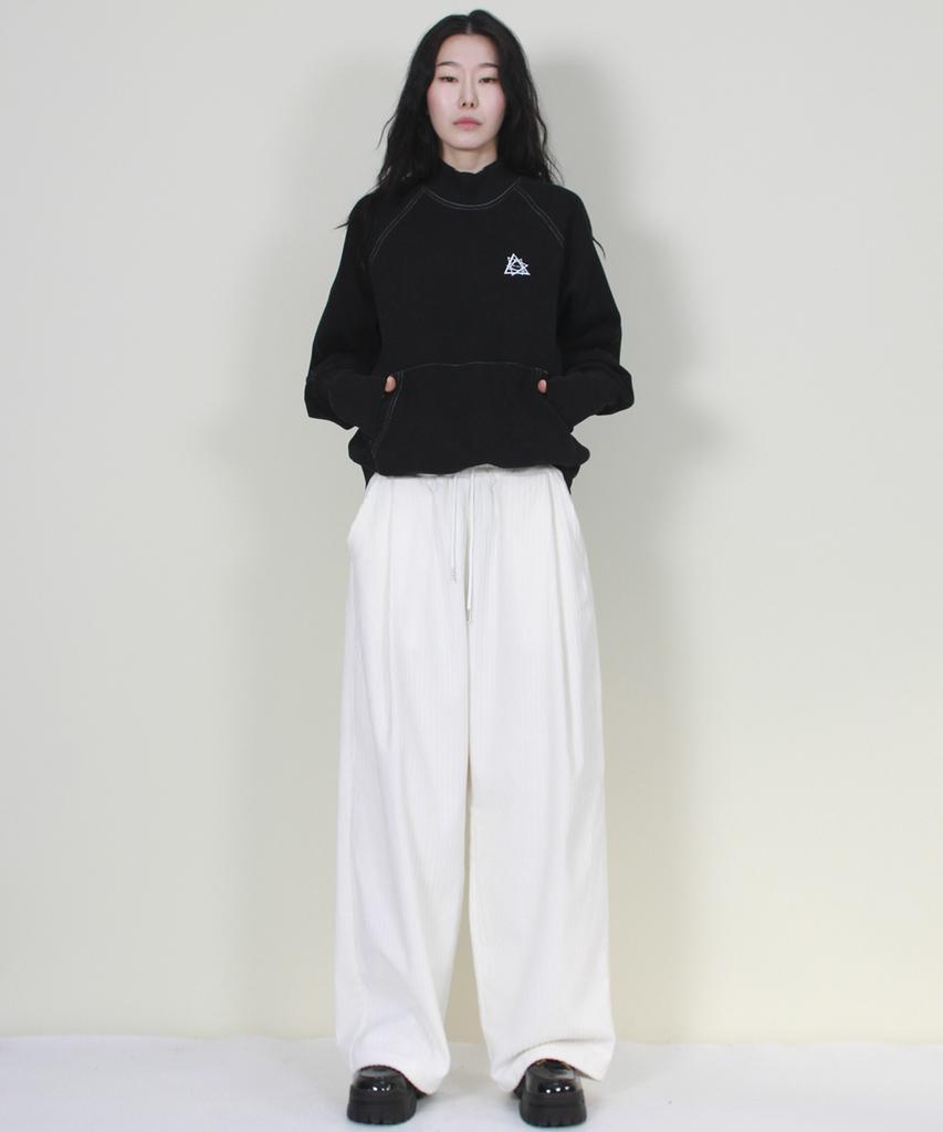 Deumakeu Wide-Fit Corduroy One-Pleat Elastic Pants White
