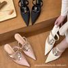 New Satin Pointed Toe Rhinestone High Heels Women Back Strap Stiletto Slip On Pumps
