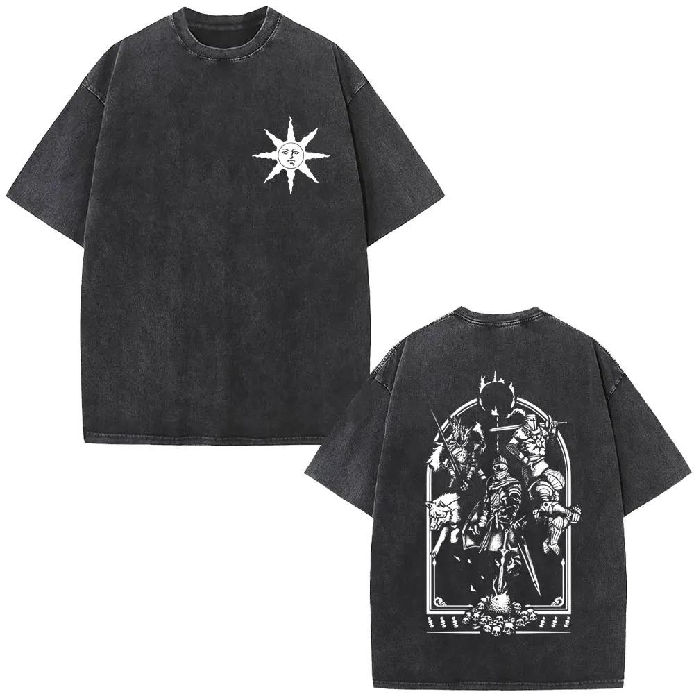Rock Hip Hop Tees Washed Oversized Game Dark Souls Artorias The Abysswalker Tshirt s Gothic Tshirt FeUnisex Unisex Clothing S