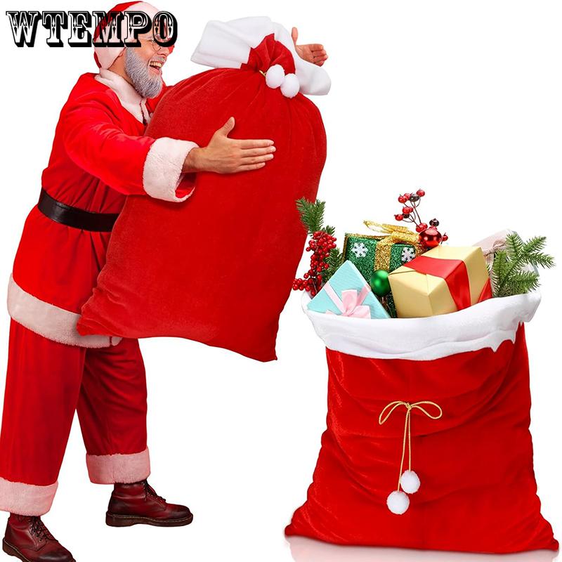 WTEMPO Red Retro Elegant Christmas Decorations Senior Backpacks Gift Bags High-end Velvet Thickened Gift Bags Large Drawstring Presents Packaging Bags