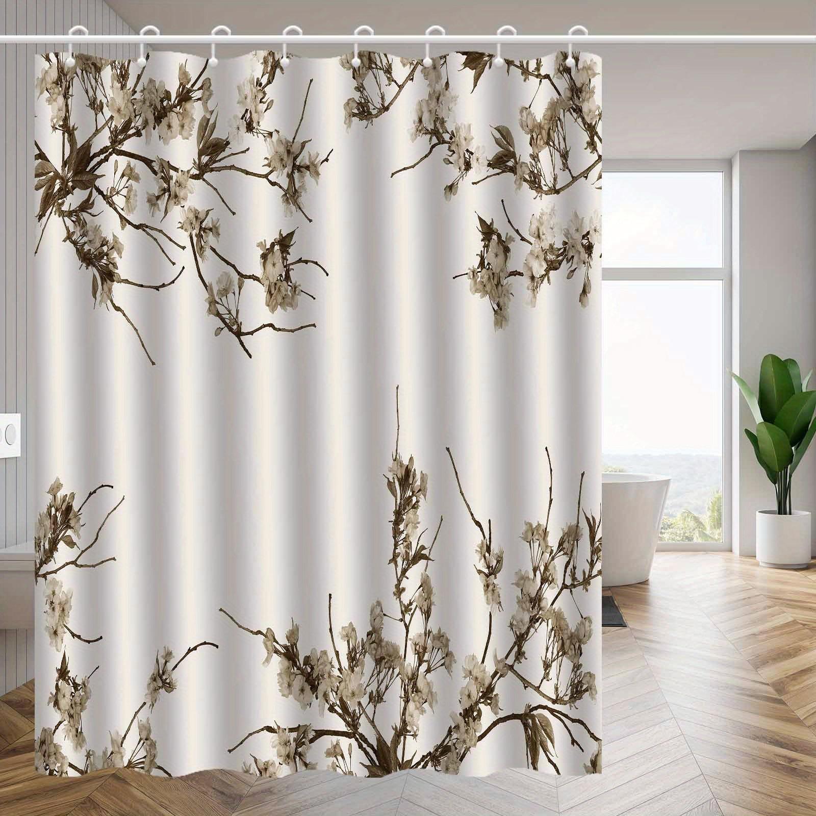 

1Pc Vintage Floral Branch Pattern Shower Curtain, Polyester Fabric, Machine Washable, Suitable For Bathroom Decoration W60H190(CM)-1 Pcs