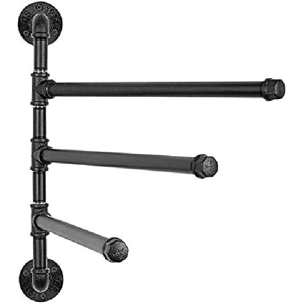 Bathroom Towel Rack Swivel Towel Rail Industrial Style Iron Metal Towel Bar Wall Mounted Black Towel Holder with 3 Swing Arm for Bathroom Kitchen