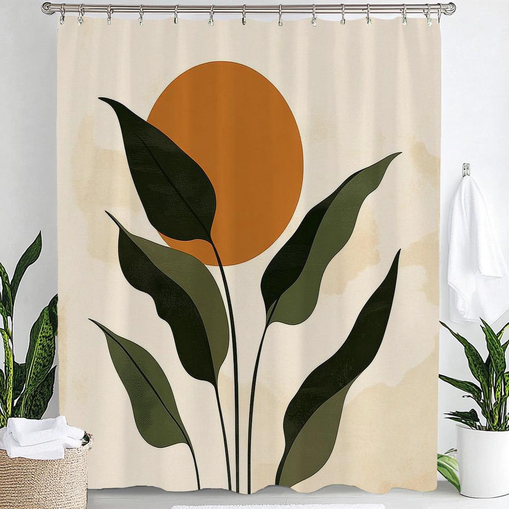 1Pc Abstract Tropical Leaf Printed Waterproof Shower Curtain With 12 Hooks, Bathroom Divider, Bathroom Decor Window Curtain