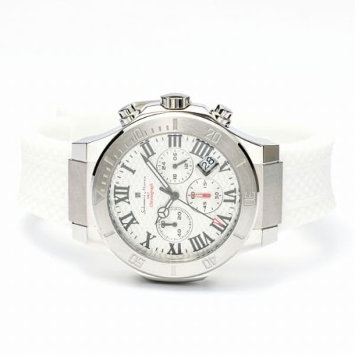 Authentic Salvatore Marra Wristwatch, SM23106-SSWHWH, 5 ATM Water Resistant, Chronograph, Date Display, Rubber Strap, SSWHWH