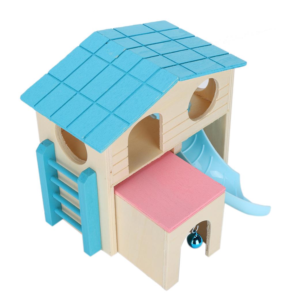 Wooden Hamster Fun House Huts Toy Hamster Exercise Playthings Fun Gym PlaygroundBlue