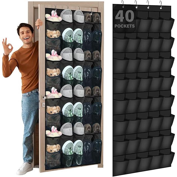 Over the Door Shoe Organizer with 40 Large Breathable Mesh Pockets, Space Saving Shoe Holder, Hanging Shoe Rack for Entryway Bedroom Closet Storage