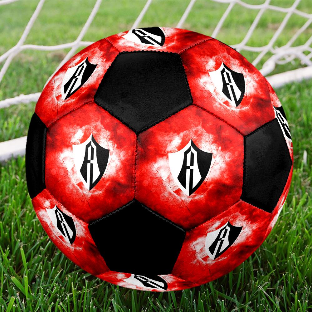 SIZE 5 Atlas Football Club (Black & Red Background) Soccer Ball Colorful All Ages Machine Stitched PVC Competition Ready Durable High-Bounce