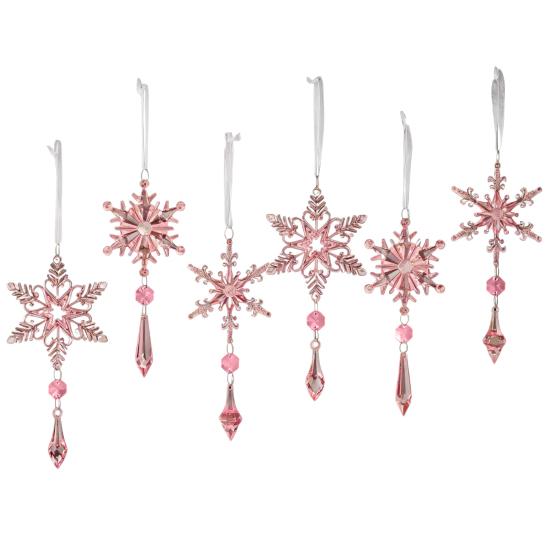 6 Pcs Acrylic Crystal Christmas Ornament Sparkling Clear Snowflake Hanging Ornaments with Drop Pendants for Winter Chandelier Xmas