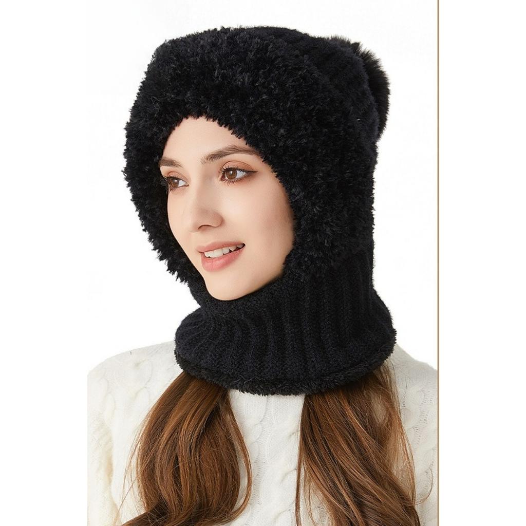 Hohe Elastizität, Einfarbig, Strickmütze, Schal, Maske, Overall, Damen, Radfahren, Winddichte Mütze, Warme Mütze