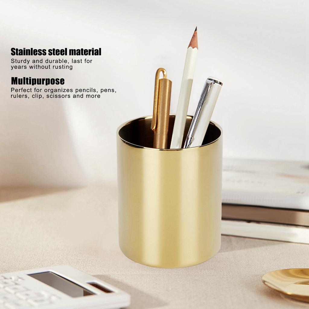 Stainless Steel Pencil Cup Holder Desk Organizer Flower Vases Pen Makeup Brush ContainerGold