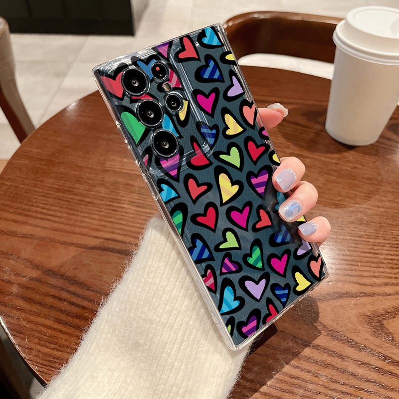 Colorful Hearts Patterned Phone Case For Samsung Galaxy S26 S25 S24 S23 Ultra S22 Plus S24 S21 FE S25 Edge Clear Soft TPU Cover