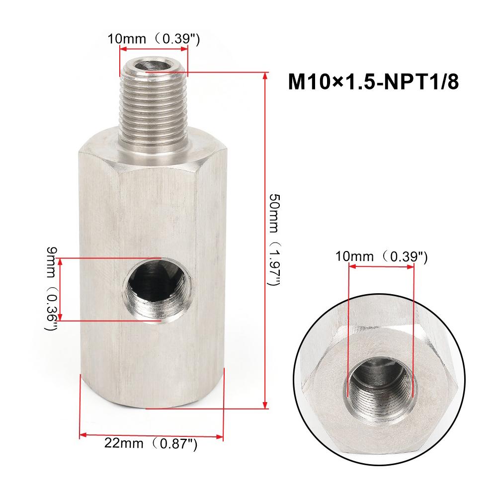 New Side Holes Oil Pressure Sensor Connector 1/8 NPT Female To 1/4NPT 1/8NPT 1/8BSPT M10 M12 M14*1.5 Feed Line Gauge Tee Adapter