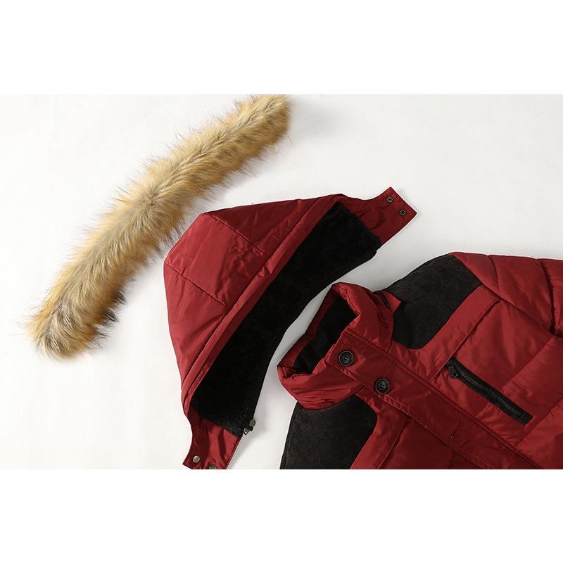 Ropa acolchada de algodón para personas de mediana edad y ancianos para hombre, forro polar grueso de talla grande, chaqueta acolchada de algodón para hombre con capucha y cuello de piel empalmado.