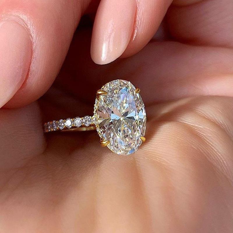 Luxury Sparkling Inlaid Zircon Oval Women's Ring Personalized Delicate Wedding Party Accessories Jewelry Gifts