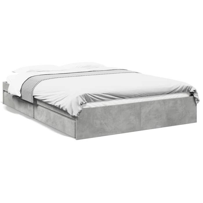 VidaXL Cadre de lit à tiroirs gris béton 150x200 cm bois d'ingénierie, lit, lit de rangement, cadre de lit double, lit 3280653