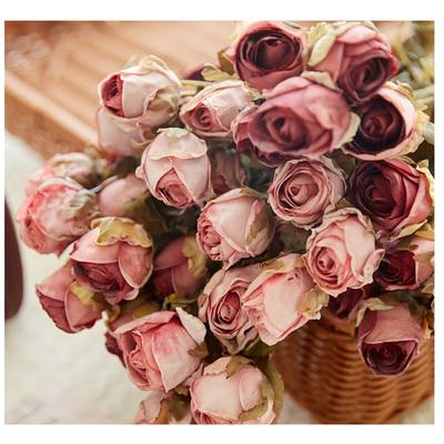 Simulated Flower Burnt Edge 5 Head Rose Withered Rose, Fake Flower Living Room Home Decoration Roasted Edge Rose Artificial Silk Flower Set of 3