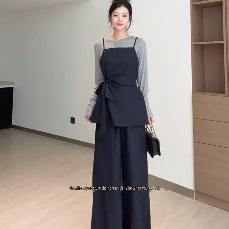 

Women s Grey Round Neck Top & Strappy Camisole with Pants - Autumn 3-Piece Set M [Recommended 50kg-55kg]