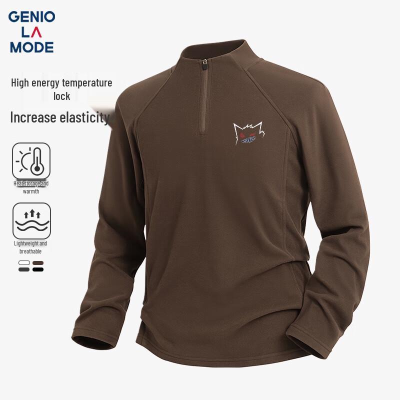 GENIOLAMODE Men s Winter Half-Zip Plush Lined Long Sleeve T-Shirt XL