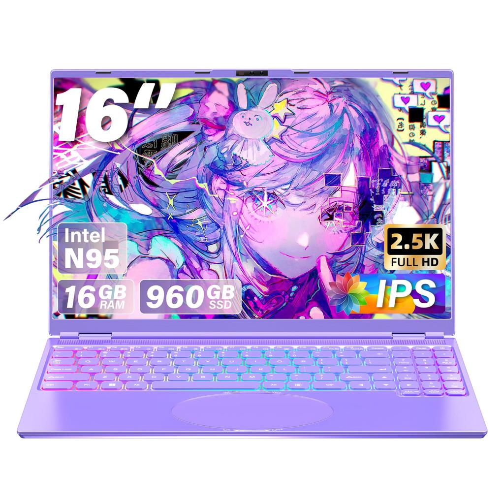 Laptop Office 11 FHD IPS Quiet Celeron N95 CPU 16GB DDR4 2 USB SSD Face Backlit Keyboard and Mouse [MS 2019/Win Pro] 16-inch 2.5K (2560x1600) Display,