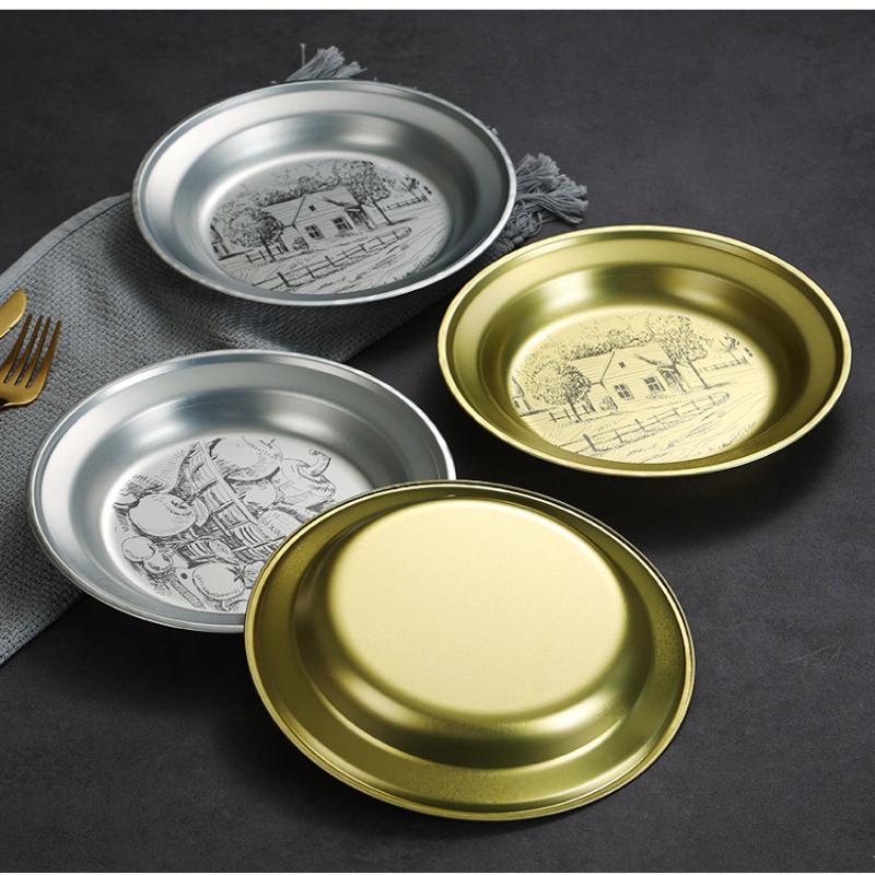 Vassoio portaoggetti retrò Lattina rotonda Desktop Disco Piatto per frutta snack pasticcini Piatto per dolci Caramelliera Strumenti per la conservazione degli alimenti per la cucina domestica