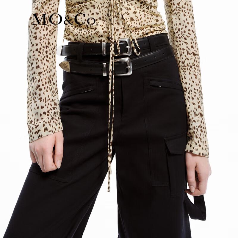 MO&Co. Women's Pleated Wide-Leg Low-Waist Cargo Pants