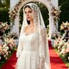 Velo di Pizzo Rete ad Alta Densità Forma Rigida Accessorio per Capelli da Sposa con Raffinati Bordi Floreali Aspetto Retrò Elegante per Matrimoni Halloween Gotico