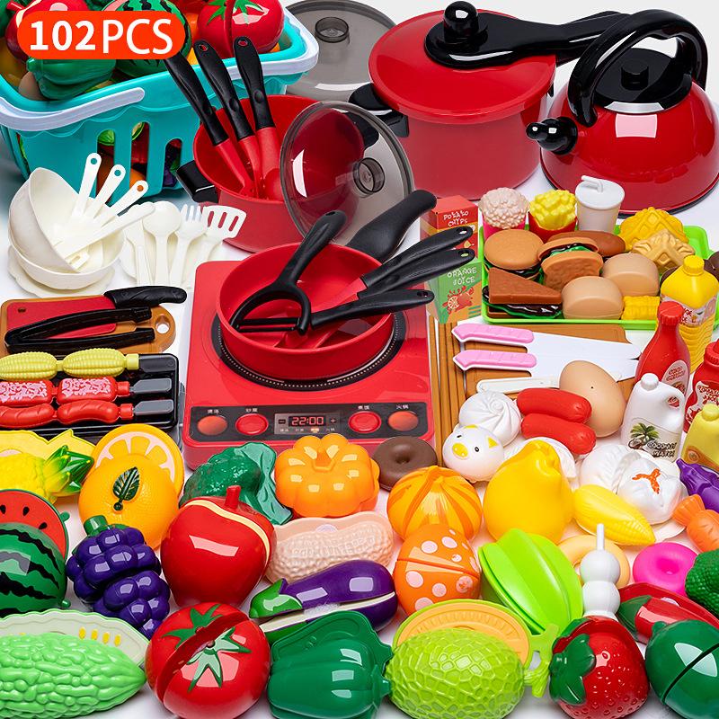 Non-Toxic Kids Toys Pretend Play Red Kitchen Toys Simulation Food Cooking Children'S Children Educational Play House Interactive Toys For Children