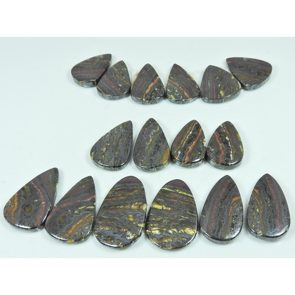 Natural Iron Tiger Matched Pair Pear Cabochon Loose Gemstone 08 Pair Lot C-3415