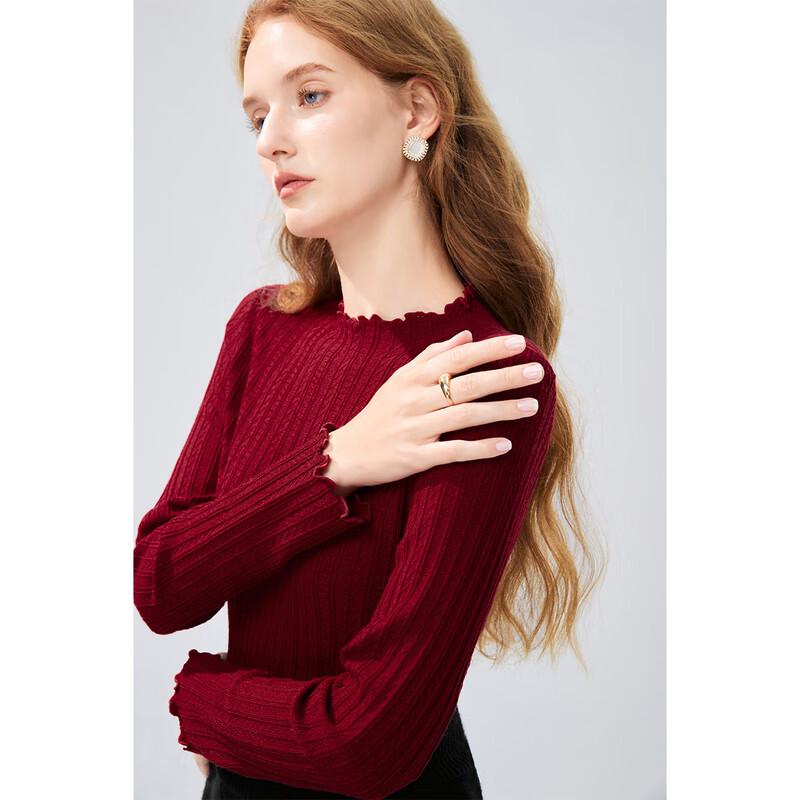 Qiusuiyiren Women's Ruffle Mock Neck Knit Top