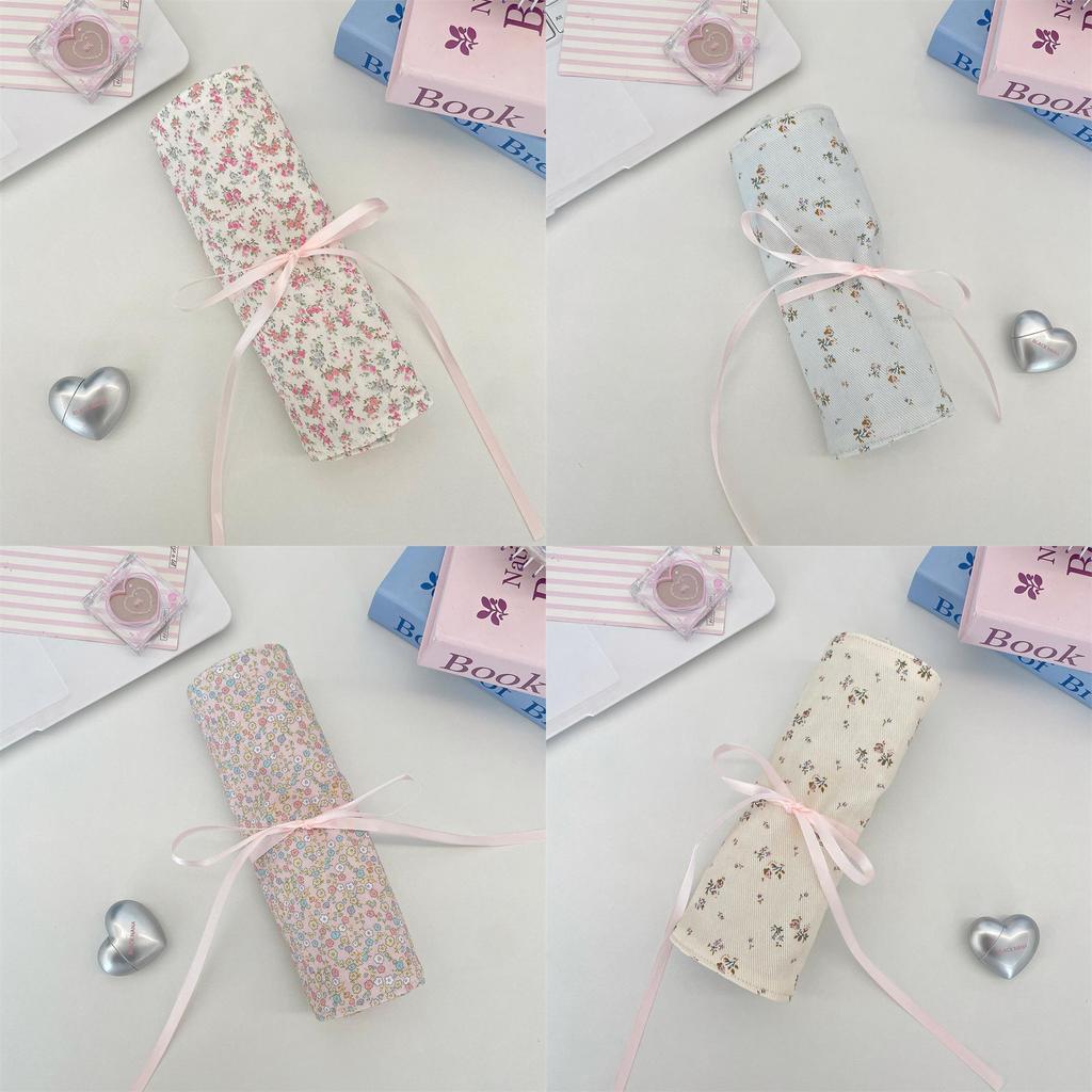 Modern Minimalist Makeup Bag With Fabric Floral Design Portable Storage For Cosmetics And Brushes