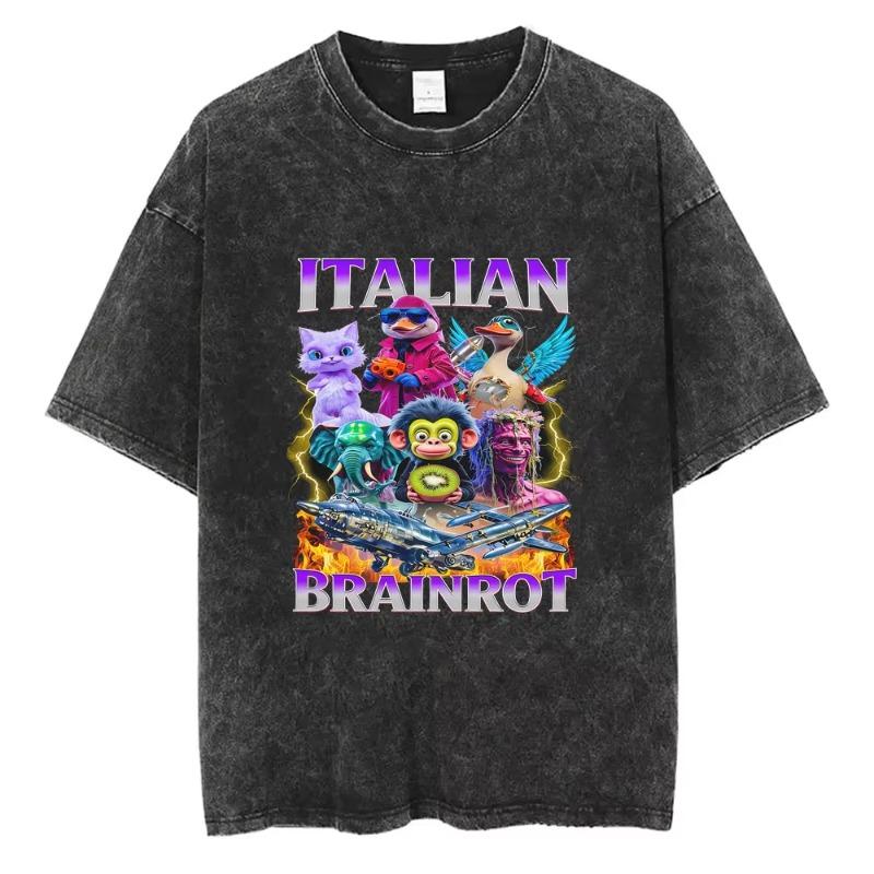 Italian Brainrot Funny Meme Washed Vintage T-shirt Six Seven 67 Number Tshirt Men Women Casual Fashion Oversized Crewneck Tees