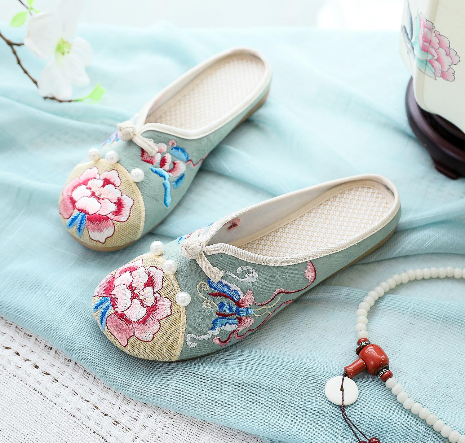 

Тапочки, тапочки на плоской подошве, вышитые туфли из ткани, тканевое искусство 39