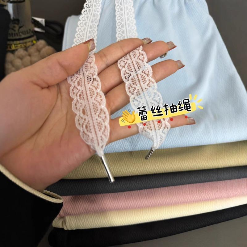 Herringbone Lace Ribbon Wide Leg Pants Summer Thin Breathable Loose Casual Pants Versatile High Waist Skinny Floor Pants