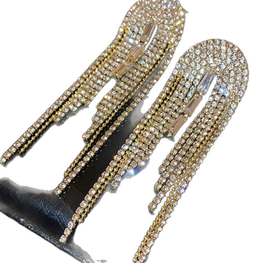 Rhinestone Geometric Tassel Earrings - French Court Style Luxury Studs for a Fashionable, Individualistic Look