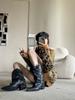 European and American style metal buckle wide tube thin pointed thick heel trousers short boots