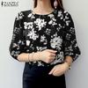 ZANZEA Blusa informal holgada con cuello redondo y mangas 3/4 para mujer