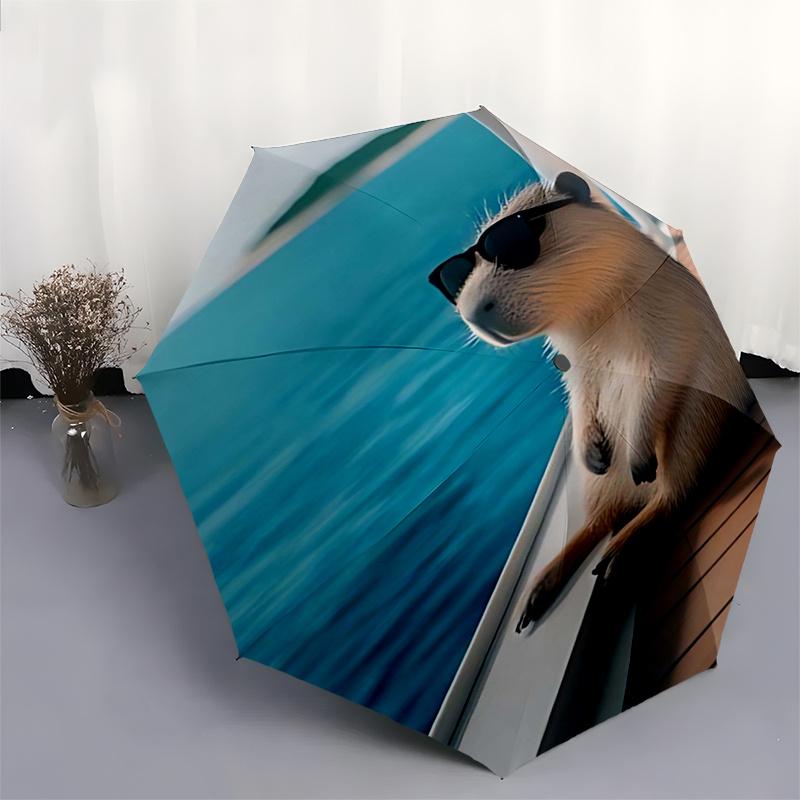 Capybara Themed Travel Umbrella-8 Ribs Automatic Opening and Closing, Portable Folding Design, Compact and Stylish Umbrella Suitable for Out