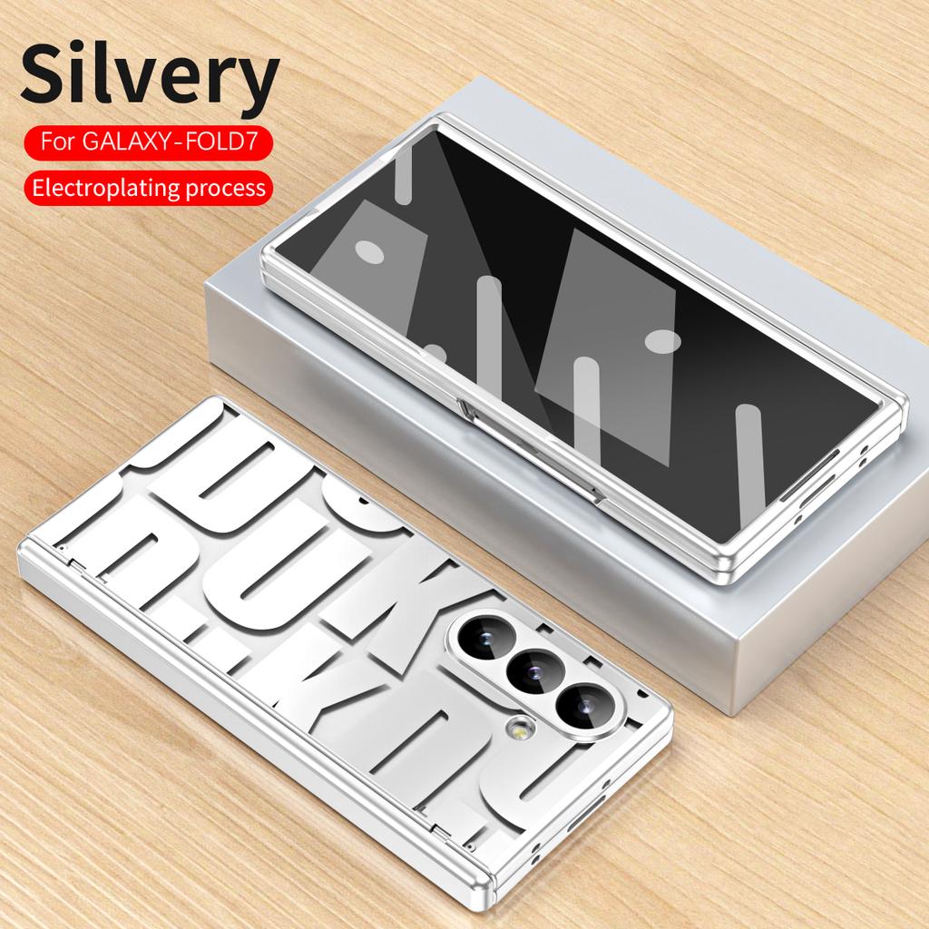 Modische Buchstaben Galvanisierte Hart-PC-Rückschale für Samsung Galaxy Z Fold 7 6 5 4 3 2 mit Glas-Displayschutzfolie