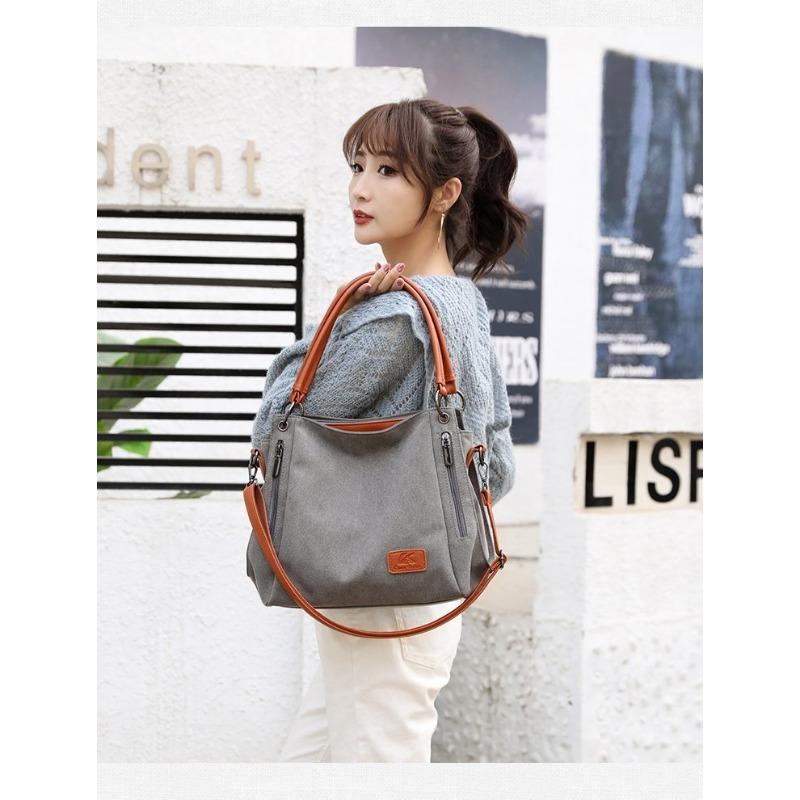 New Women Bag Canvas Shoulder Bag Fashion Solid Color Crossbody Bag Large Capacity Trendy Casual Lightweight Tote Bag