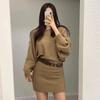 American Spice Girl Lazy Premium Autumn and Winter Knitted Dress Loose Bat Sleeve Off Shoulder Short Hip Wrap Dress
