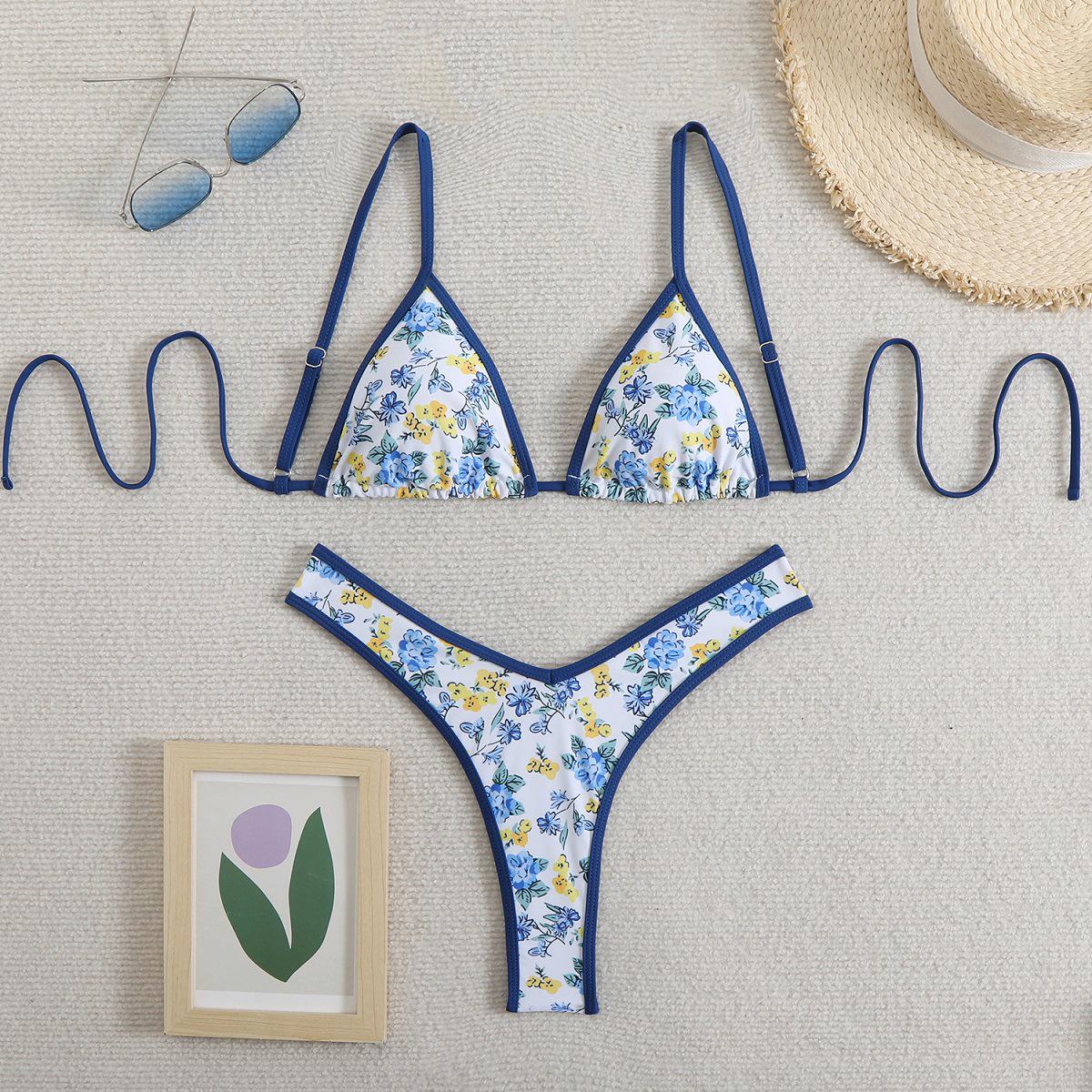 

Цветочный купальник бикини халтер с завязками на 2025 год для женщин Small
