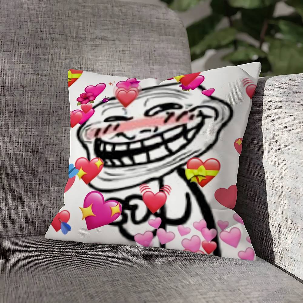 T-Trollface Throw Pillow Case For 45cm 40cm 55cm 50cm 30cm Square Car Pillowcase Shell